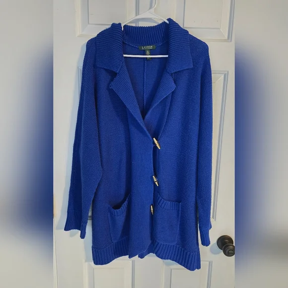 Ralph Lauren Blue Toggle Button Up Cardigan Sweater W/ Pockets, 2X - Picture 6 of 11